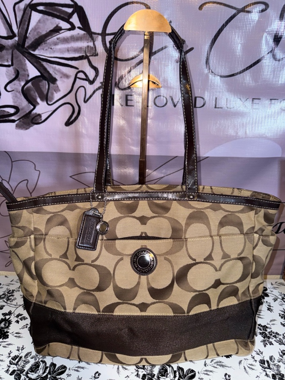 Coach Signature Canvas Diaper Tote Bag in Khaki Brown - Picture 5 of 6